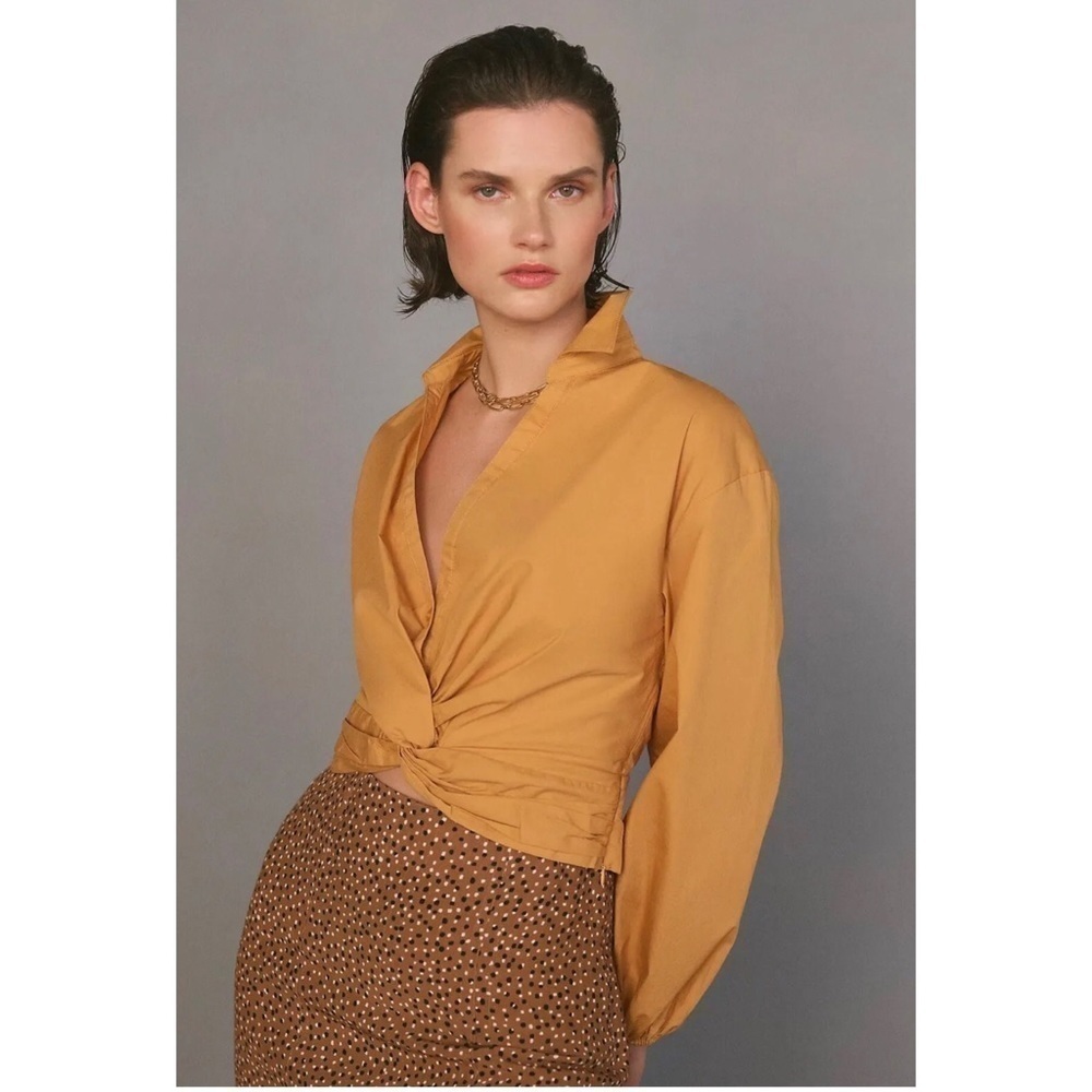 ANTHROPOLOGIE SUNDAY IN BROOKLYN Boho Twist Front Crop Blouse Size M